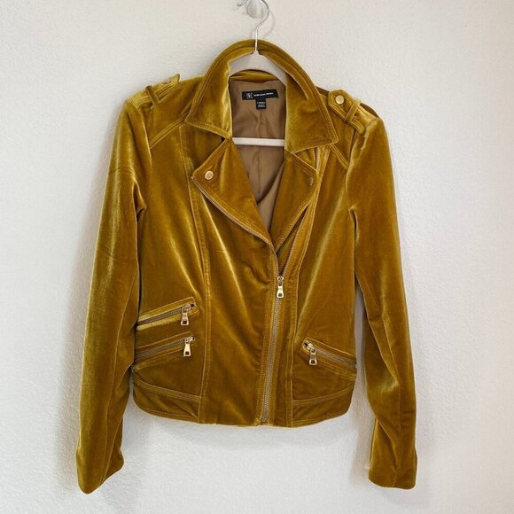 INC International Concepts Glam Velvet Gold Moto Jacket Blazer - Picture 1 of 10